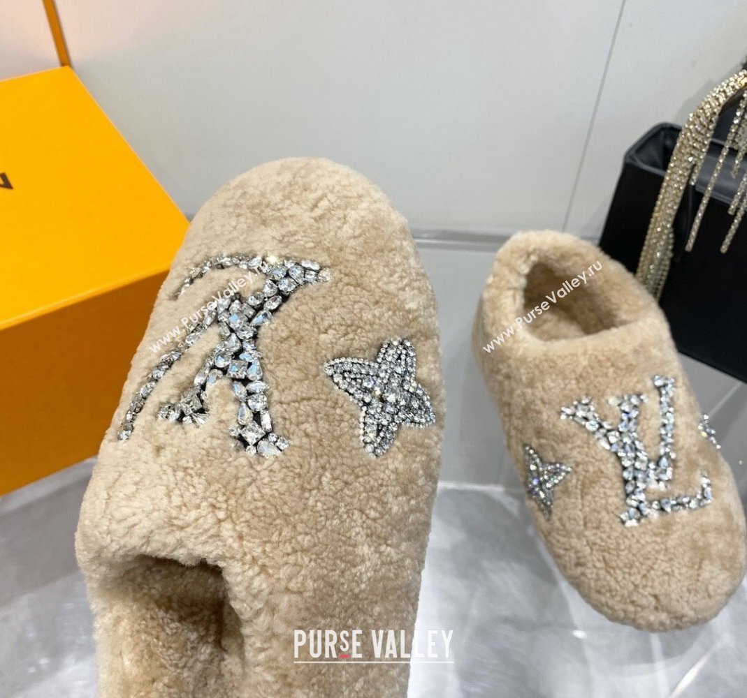 Louis Vuitton Shearling Flat Loafers with Crystals Beige 2023 LV120401 (MD-231204021)