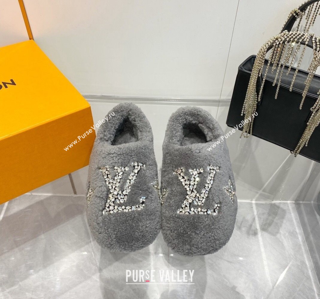 Louis Vuitton Shearling Flat Loafers with Crystals Grey 2023 LV120401 (MD-231204022)