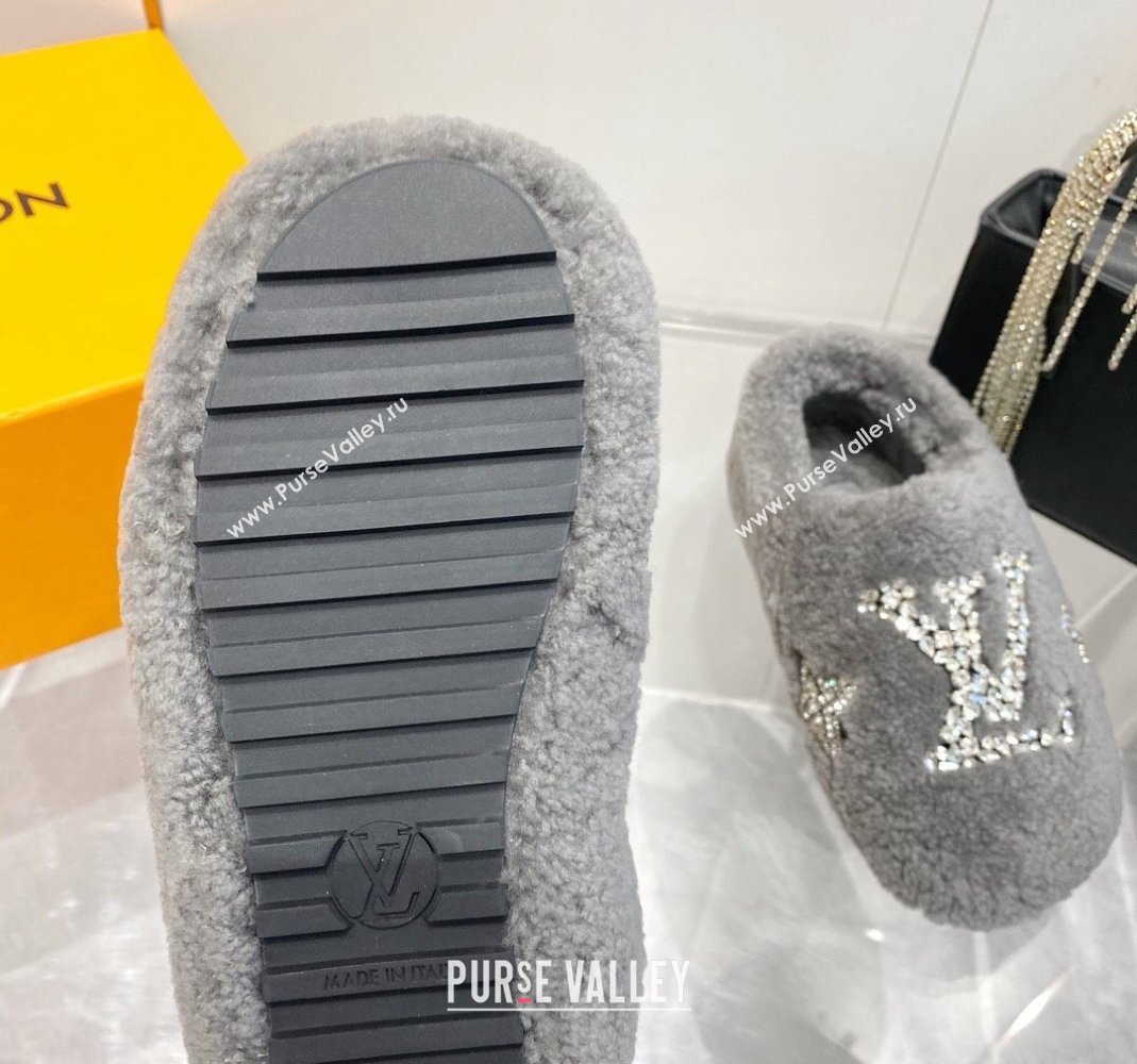 Louis Vuitton Shearling Flat Loafers with Crystals Grey 2023 LV120401 (MD-231204022)