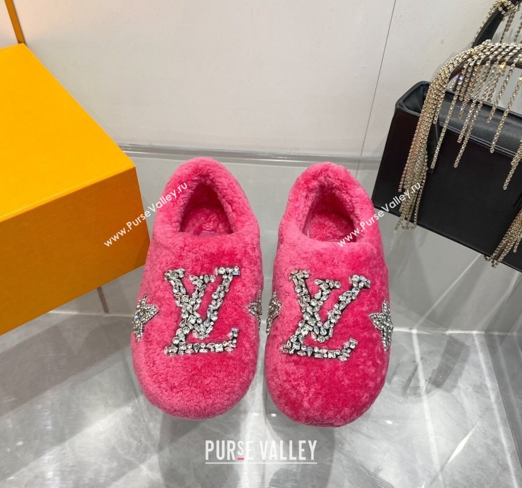 Louis Vuitton Shearling Flat Loafers with Crystals Dark Pink 2023 LV120401 (MD-231204023)