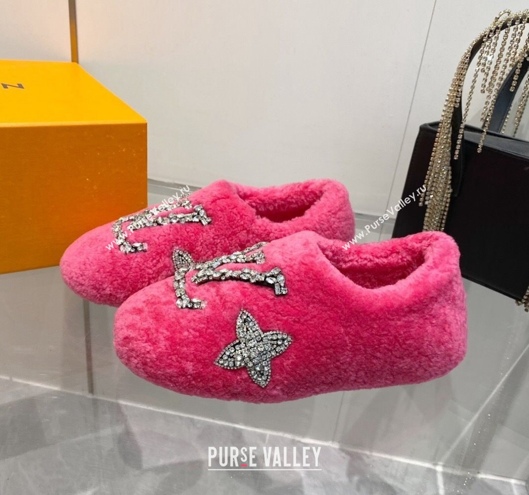 Louis Vuitton Shearling Flat Loafers with Crystals Dark Pink 2023 LV120401 (MD-231204023)