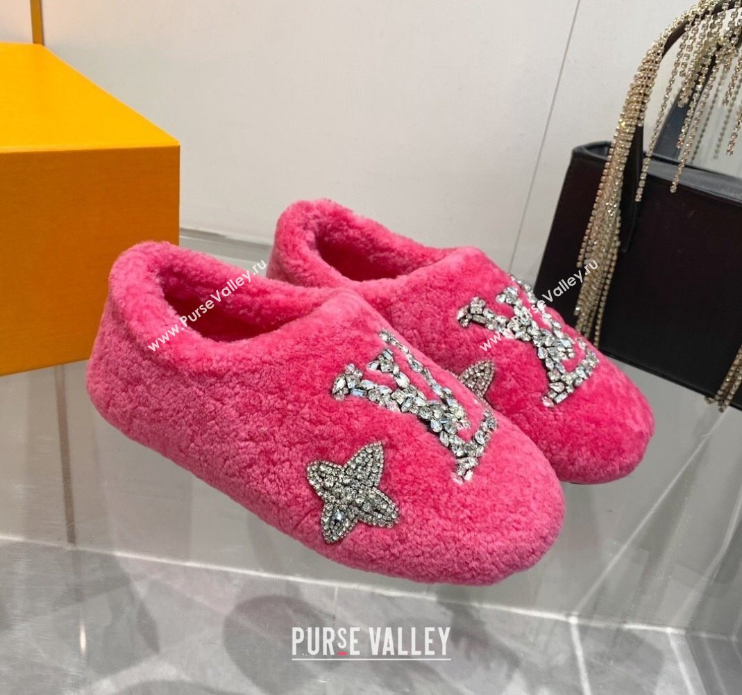 Louis Vuitton Shearling Flat Loafers with Crystals Dark Pink 2023 LV120401 (MD-231204023)