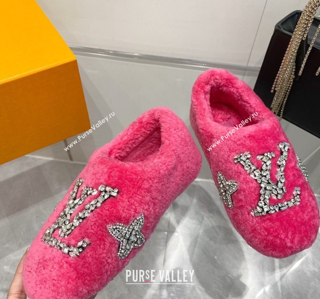 Louis Vuitton Shearling Flat Loafers with Crystals Dark Pink 2023 LV120401 (MD-231204023)