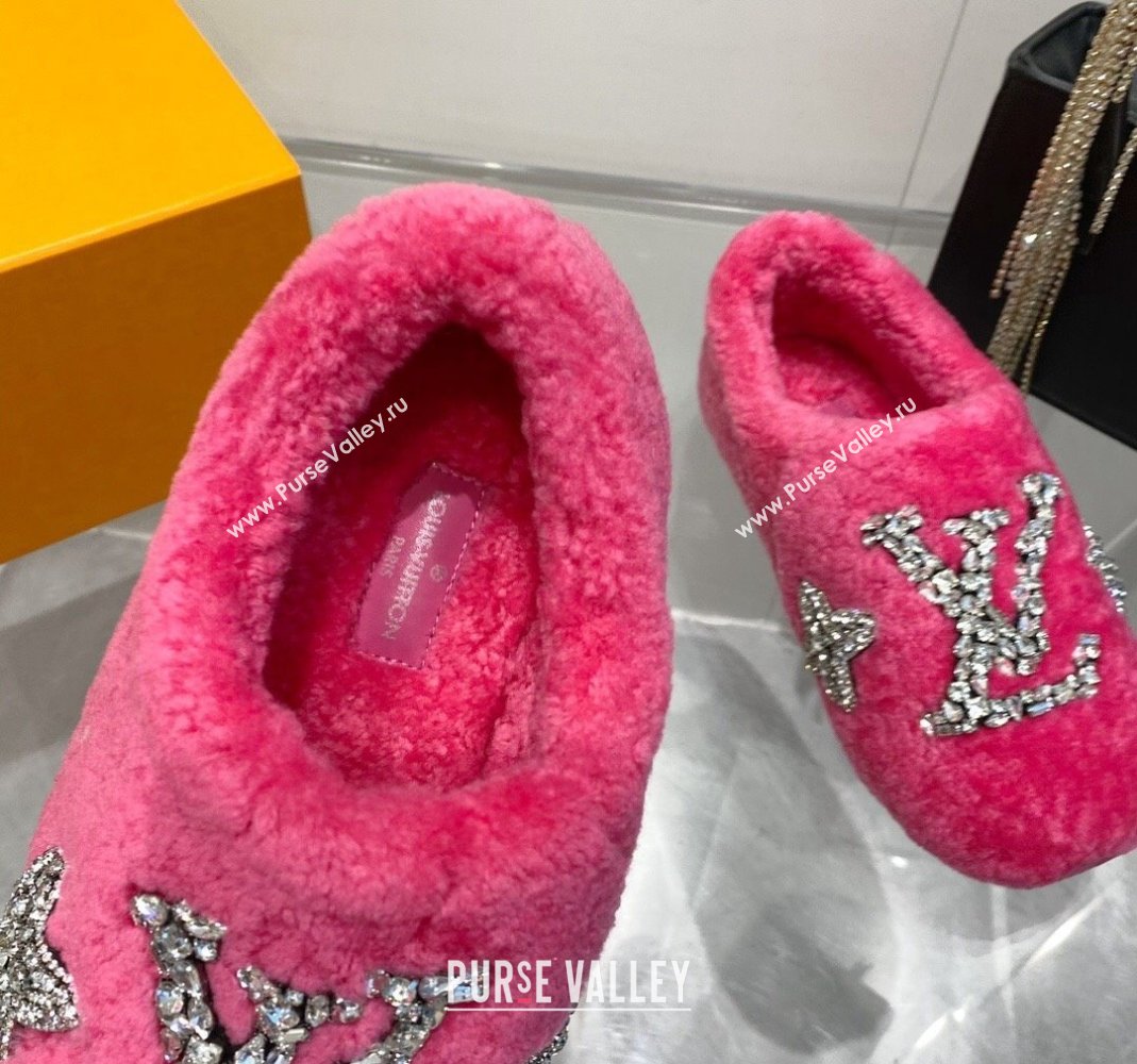 Louis Vuitton Shearling Flat Loafers with Crystals Dark Pink 2023 LV120401 (MD-231204023)