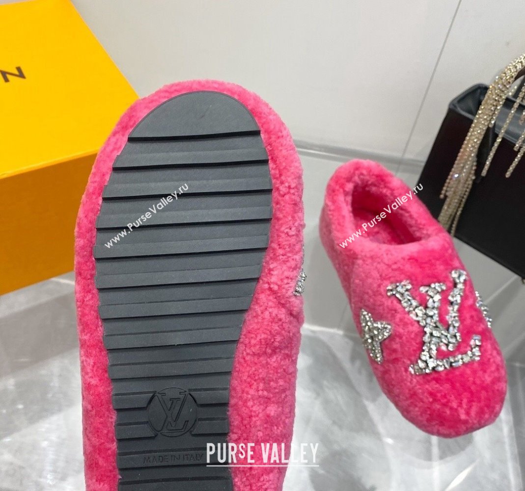 Louis Vuitton Shearling Flat Loafers with Crystals Dark Pink 2023 LV120401 (MD-231204023)