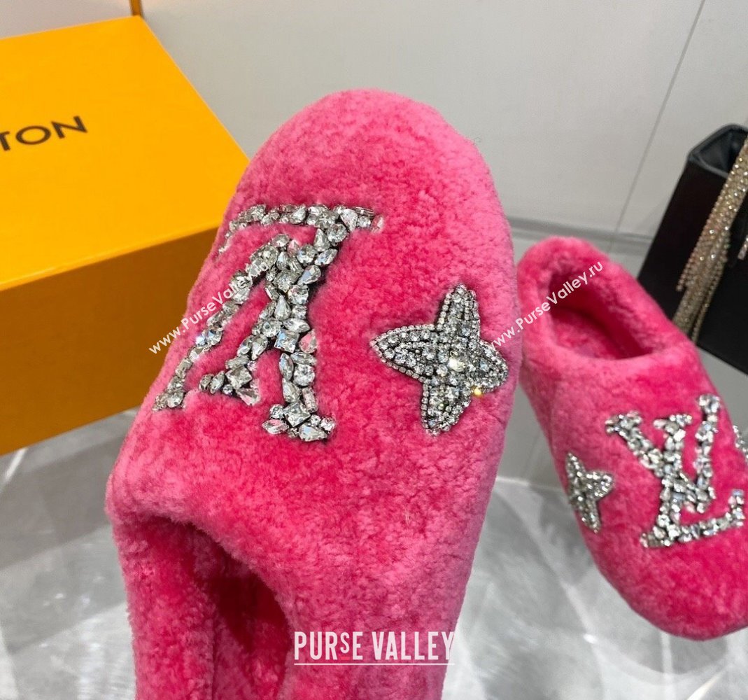 Louis Vuitton Shearling Flat Loafers with Crystals Dark Pink 2023 LV120401 (MD-231204023)