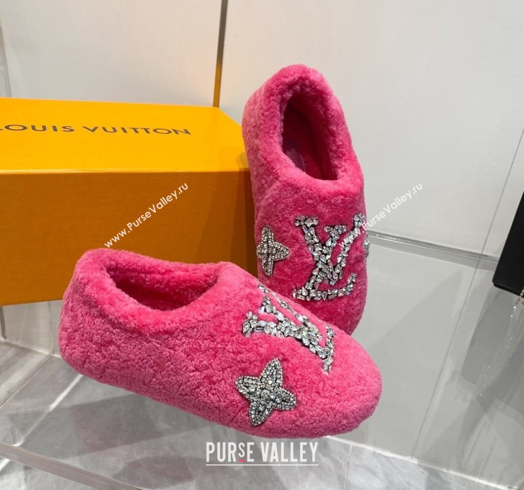 Louis Vuitton Shearling Flat Loafers with Crystals Dark Pink 2023 LV120401 (MD-231204023)