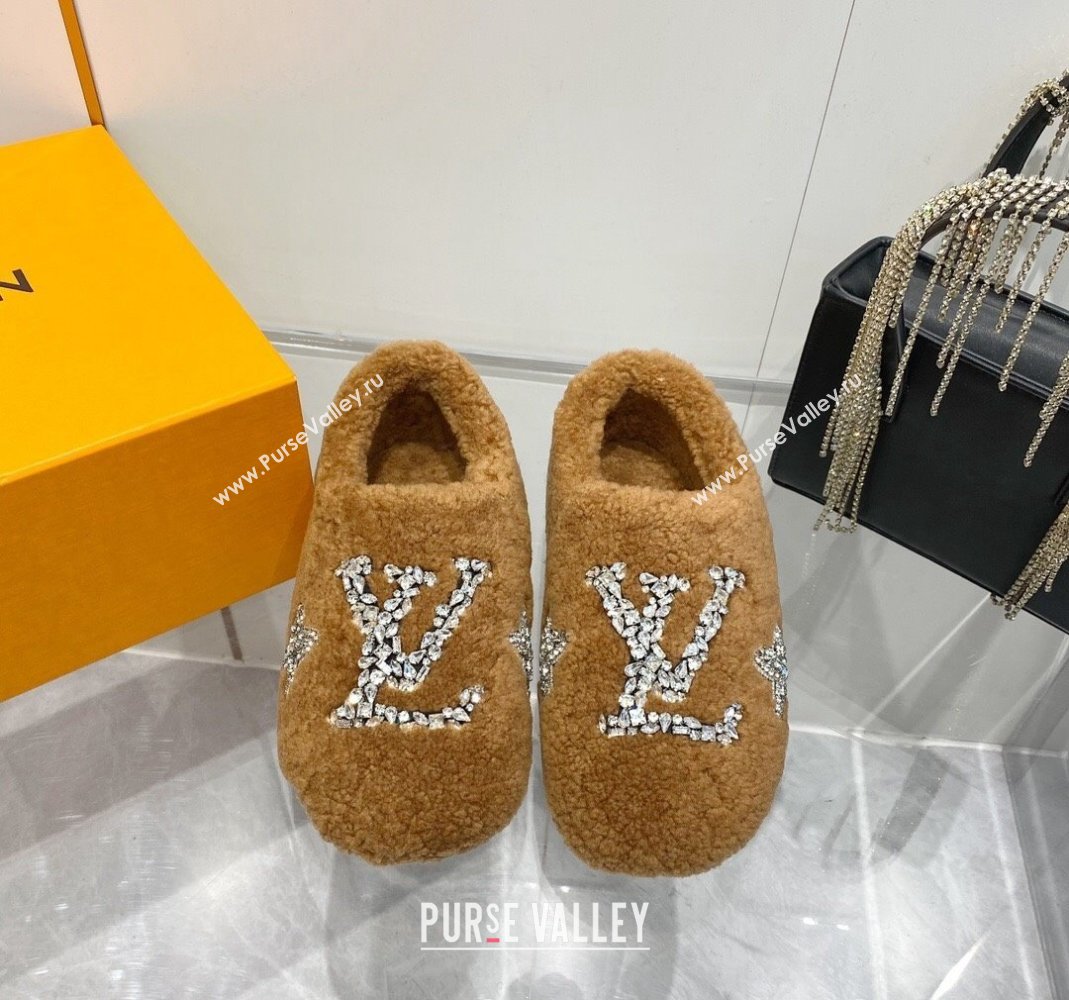 Louis Vuitton Shearling Flat Loafers with Crystals Brown 2023 LV120401 (MD-231204024)