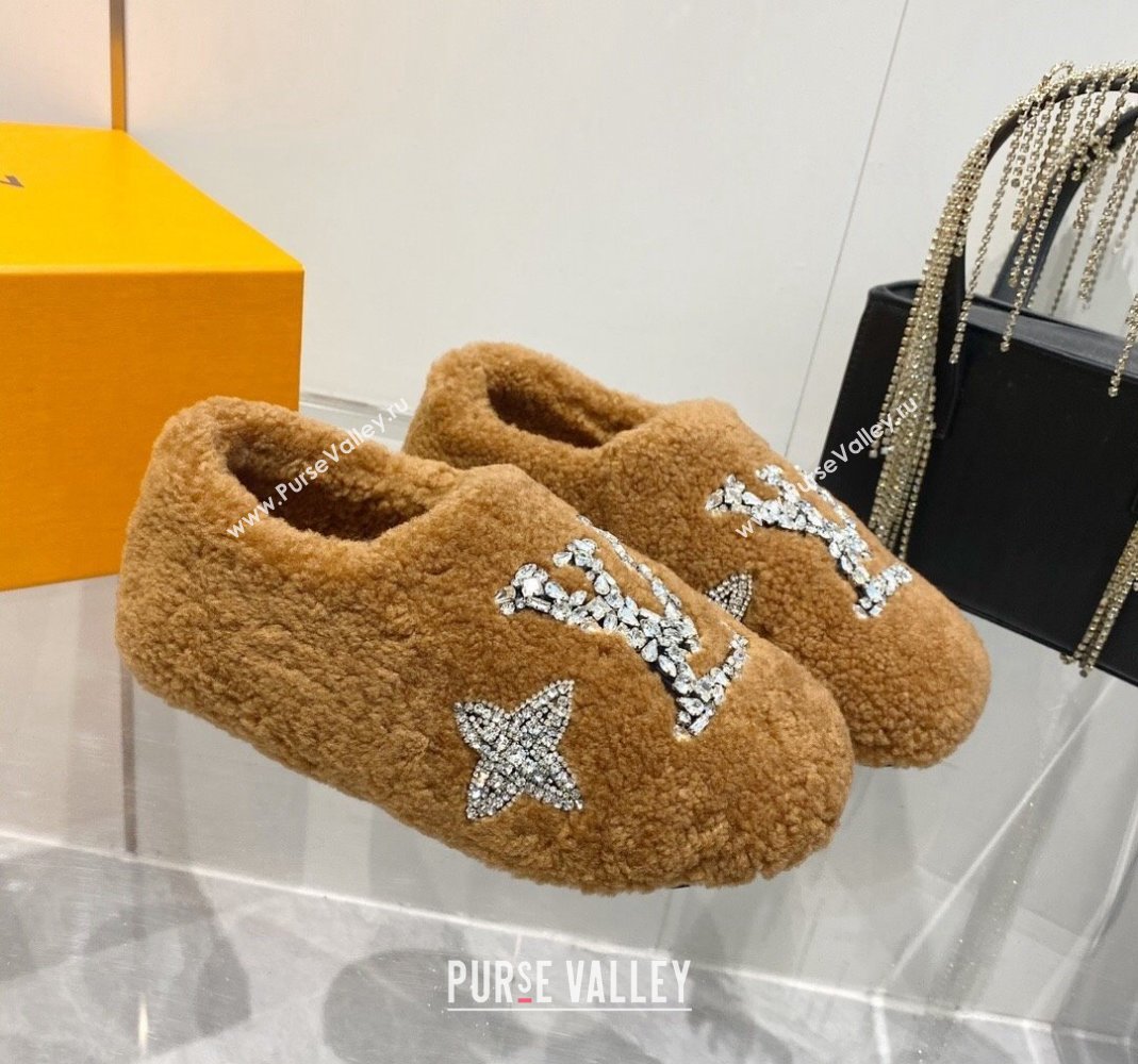 Louis Vuitton Shearling Flat Loafers with Crystals Brown 2023 LV120401 (MD-231204024)