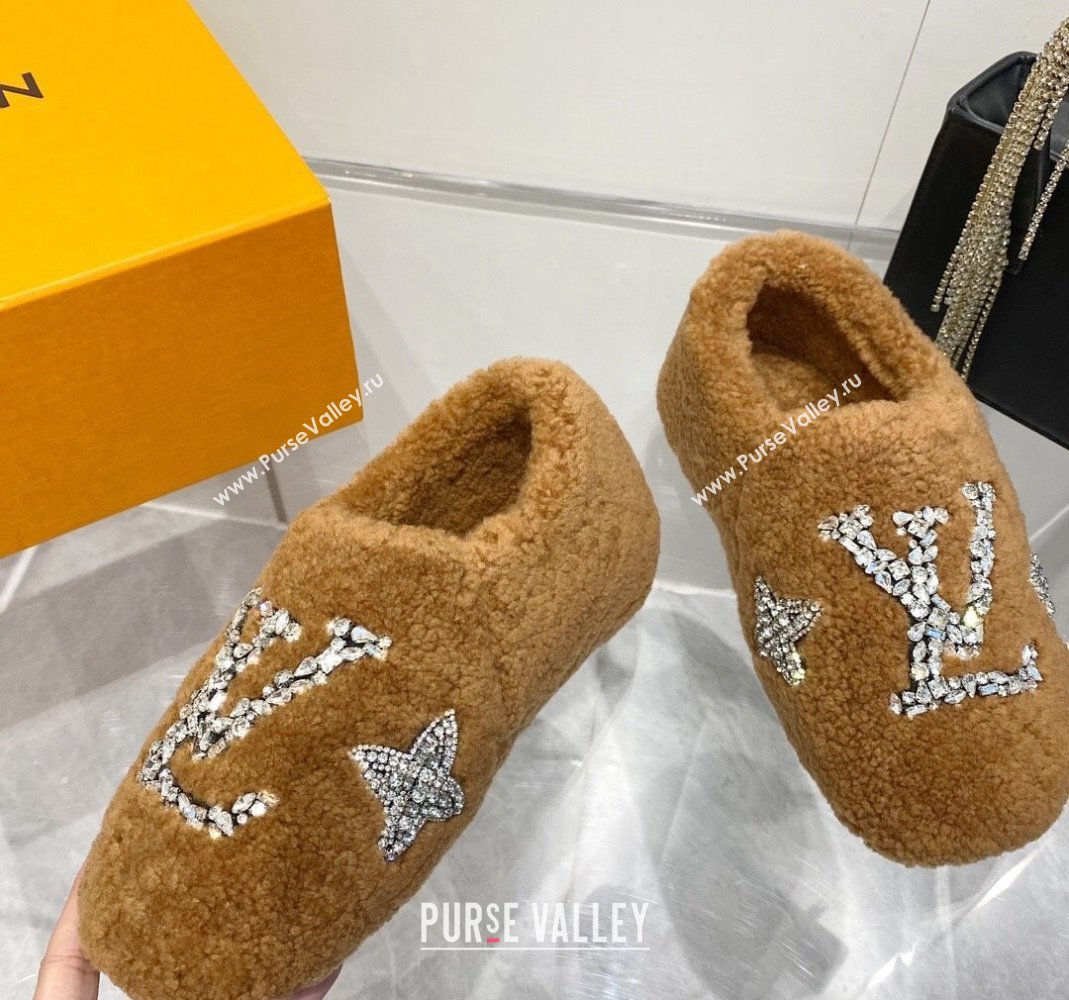 Louis Vuitton Shearling Flat Loafers with Crystals Brown 2023 LV120401 (MD-231204024)