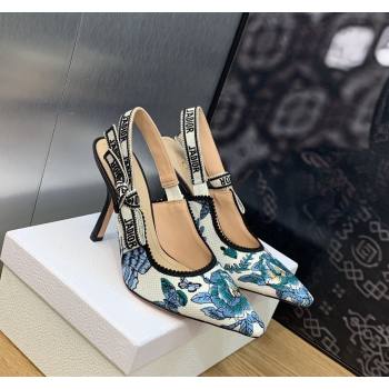 Dior JAdior Slingback Pumps 9.5cm in White and Pastel Midnight Blue Toile de Jouy Mexico Embroidery 2023 (MD-231202001)