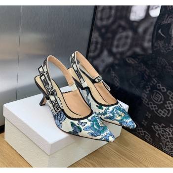 Dior JAdior Slingback Pumps 6.5cm in White and Pastel Midnight Blue Toile de Jouy Mexico Embroidery 2023 (MD-231202002)