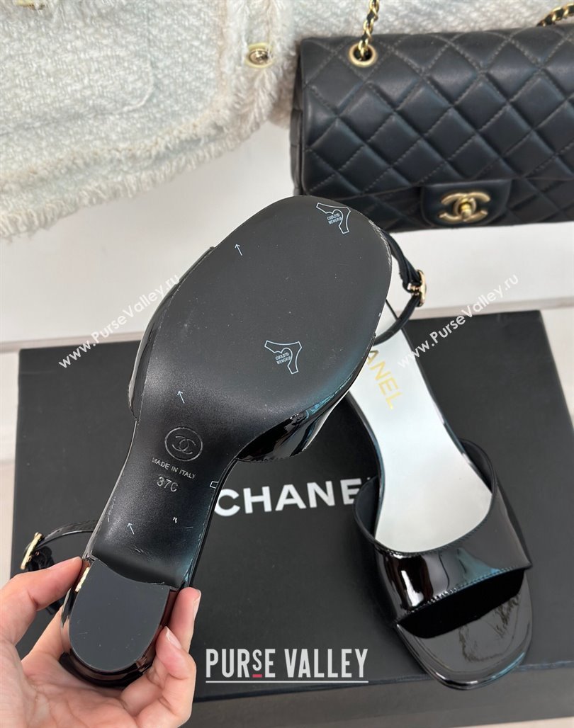 Chanel Patent Calfskin Heel Sandals 6cm Black 2023 CH120105 (MD-231201026)