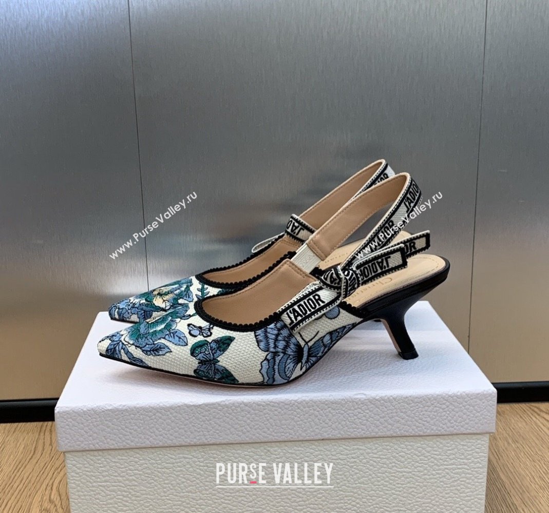 Dior JAdior Slingback Pumps 6.5cm in White and Pastel Midnight Blue Toile de Jouy Mexico Embroidery 2023 (MD-231202002)