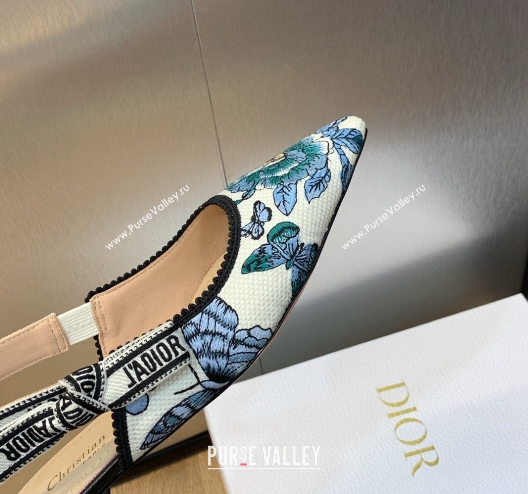 Dior JAdior Slingback Ballet Flat in White and Pastel Midnight Blue Toile de Jouy Mexico Embroidery 2023 (MD-231202003)