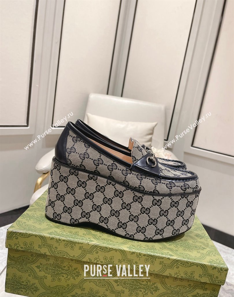 Gucci Ancra Platform Wedge Loafers in GG Canvas with Horsebit Grey 2023 (MD-231204114)