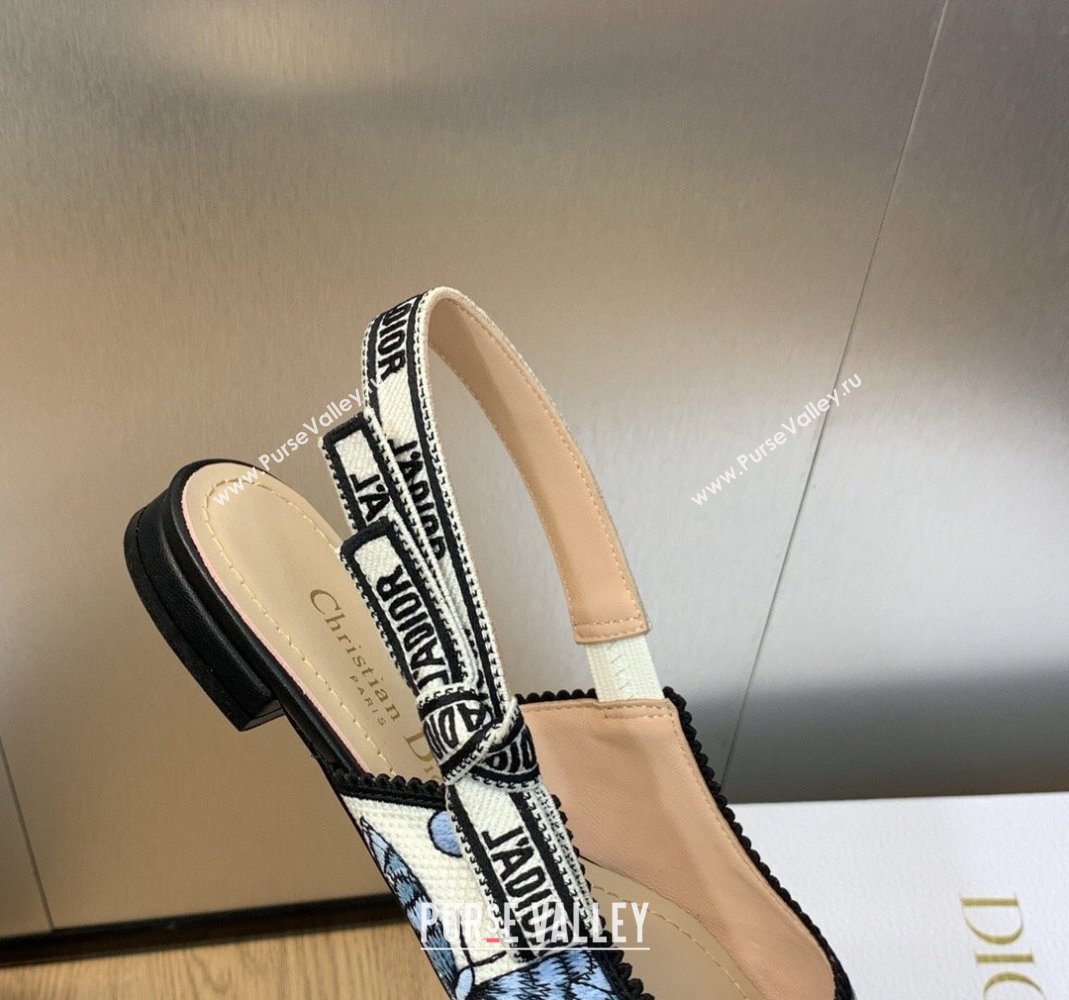 Dior JAdior Slingback Ballet Flat in White and Pastel Midnight Blue Toile de Jouy Mexico Embroidery 2023 (MD-231202003)