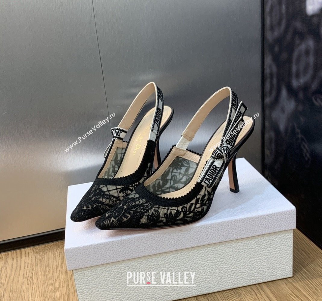 Dior JAdior Slingback Pumps 9.5cm in Transparent Mesh Embroidered with Black Butterfly Motif 2023 (MD-231202004)