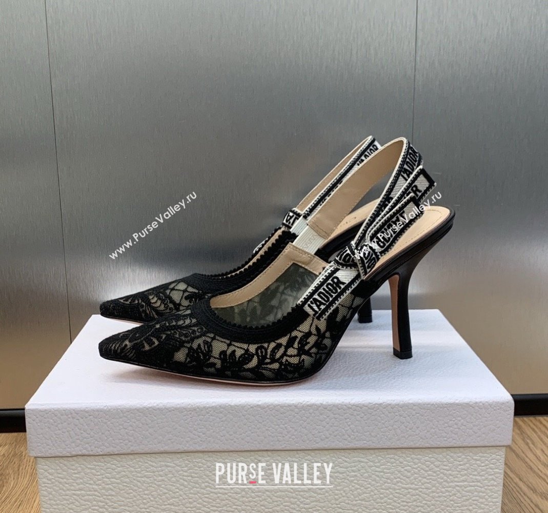 Dior JAdior Slingback Pumps 9.5cm in Transparent Mesh Embroidered with Black Butterfly Motif 2023 (MD-231202004)