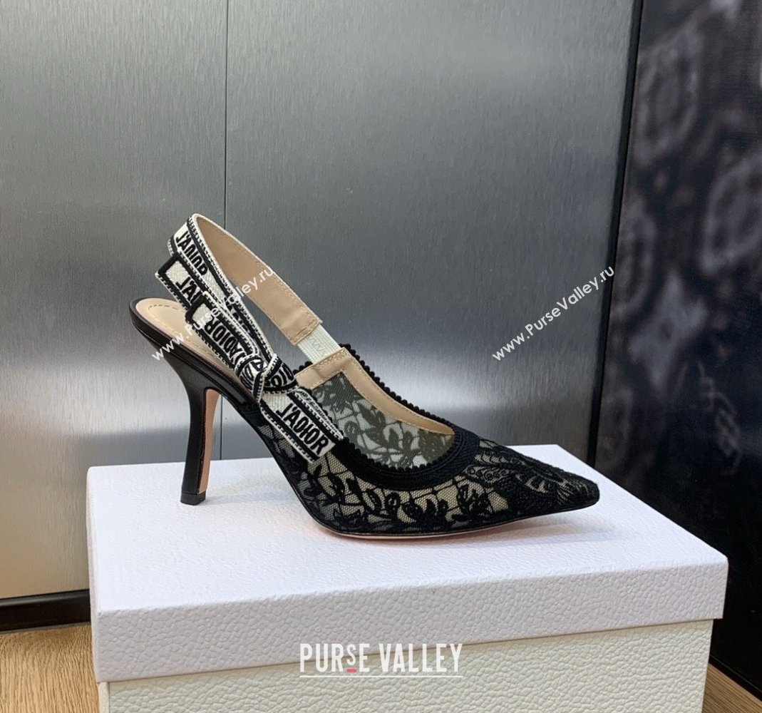 Dior JAdior Slingback Pumps 9.5cm in Transparent Mesh Embroidered with Black Butterfly Motif 2023 (MD-231202004)