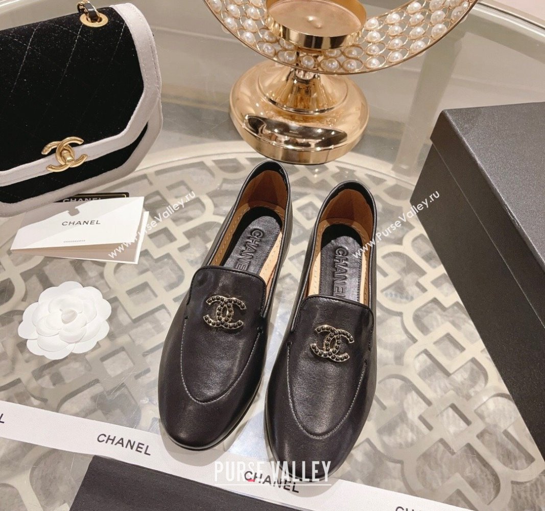 Chanel Lambskin Loafers with Pearls CC Black 2023 CH120106 (MD-231201032)