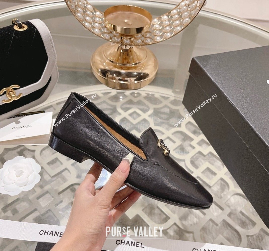 Chanel Lambskin Loafers with Pearls CC Black 2023 CH120106 (MD-231201032)