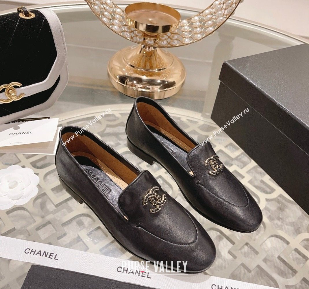 Chanel Lambskin Loafers with Pearls CC Black 2023 CH120106 (MD-231201032)