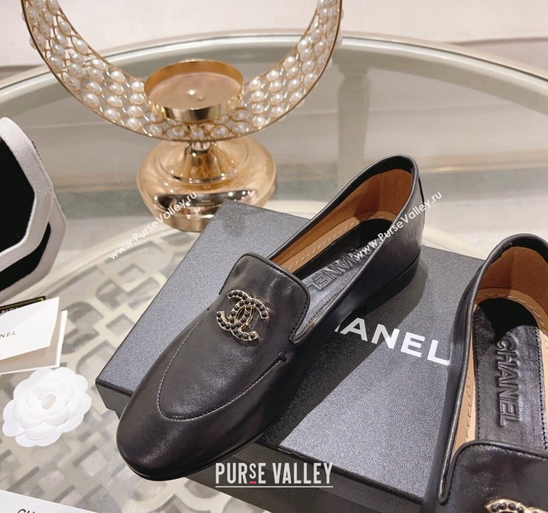 Chanel Lambskin Loafers with Pearls CC Black 2023 CH120106 (MD-231201032)