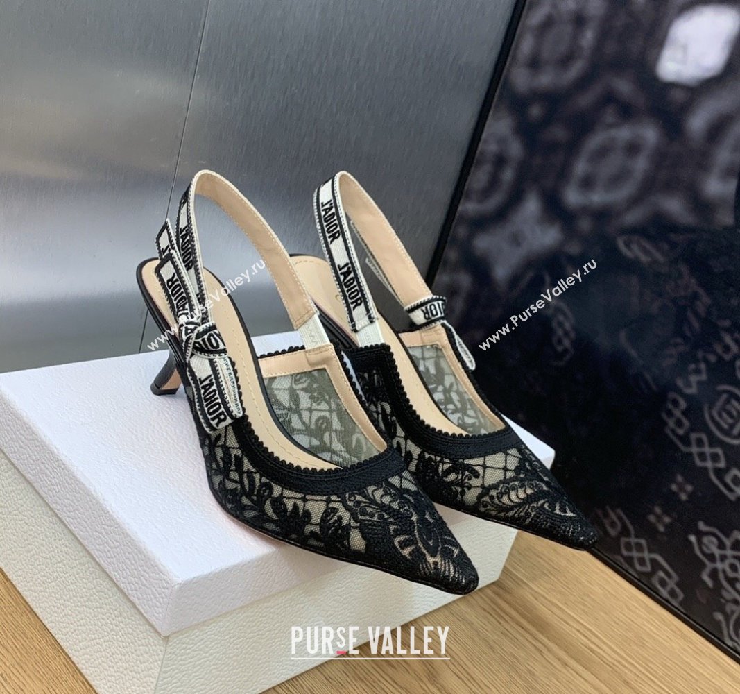 Dior JAdior Slingback Pumps 6.5cm in Transparent Mesh Embroidered with Black Butterfly Motif 2023 (MD-231202005)