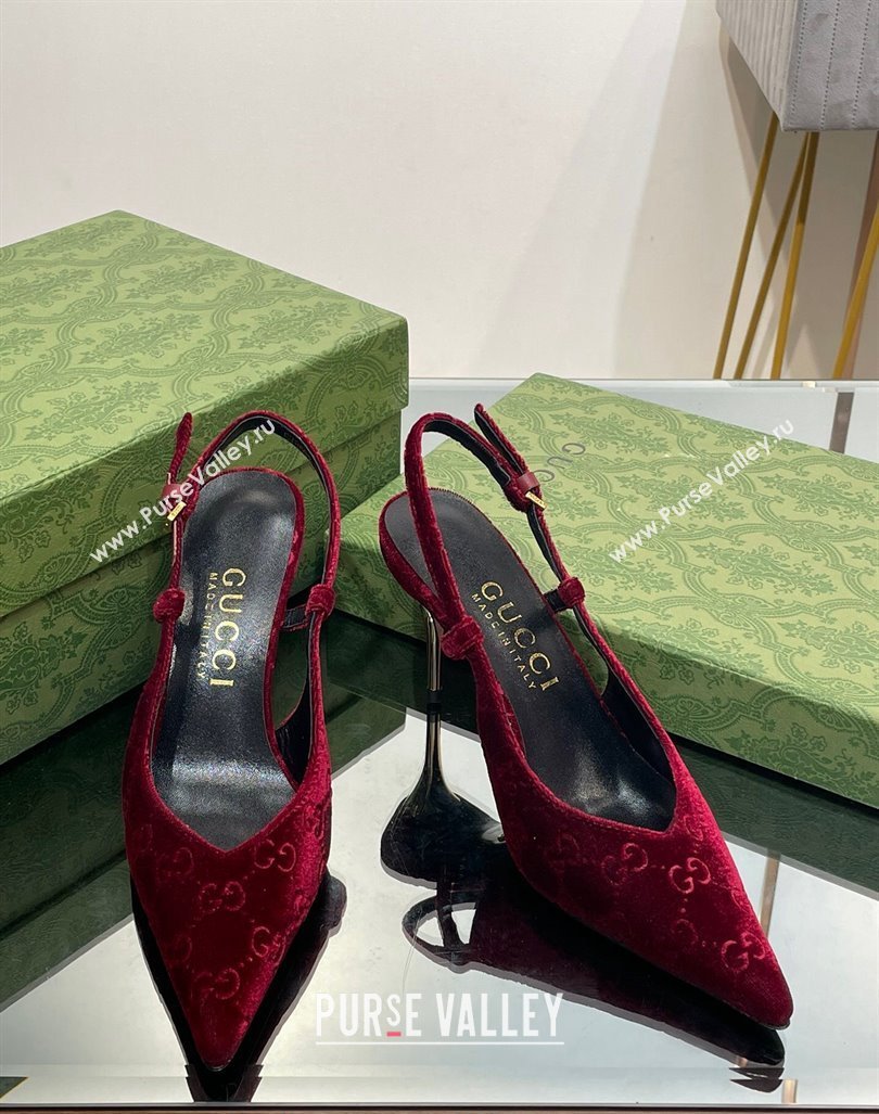 Gucci Slingback High heel Pumps 8.5cm in Red GG Velvet 2023 762378 (MD-231205001)