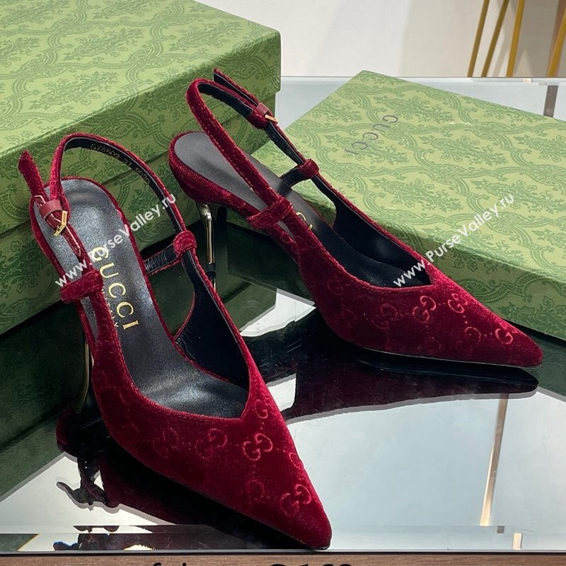 Gucci Slingback High heel Pumps 8.5cm in Red GG Velvet 2023 762378 (MD-231205001)