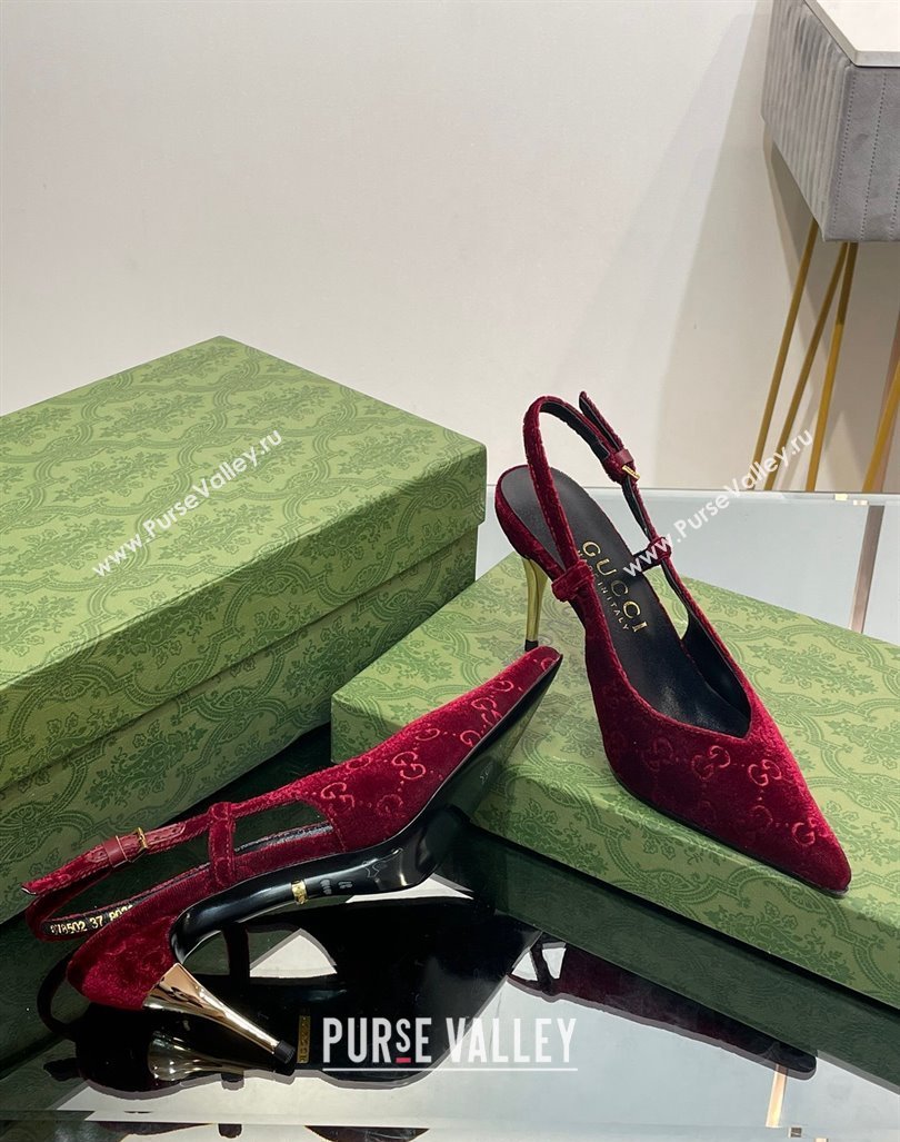 Gucci Slingback High heel Pumps 8.5cm in Red GG Velvet 2023 762378 (MD-231205001)