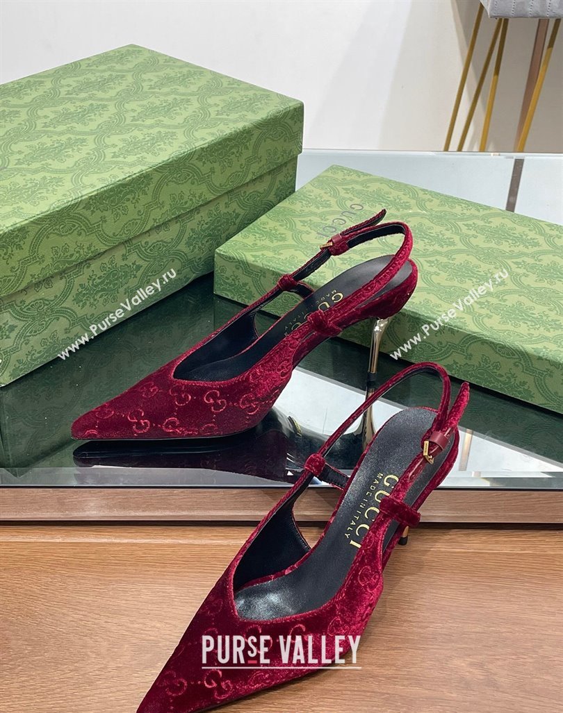 Gucci Slingback High heel Pumps 8.5cm in Red GG Velvet 2023 762378 (MD-231205001)