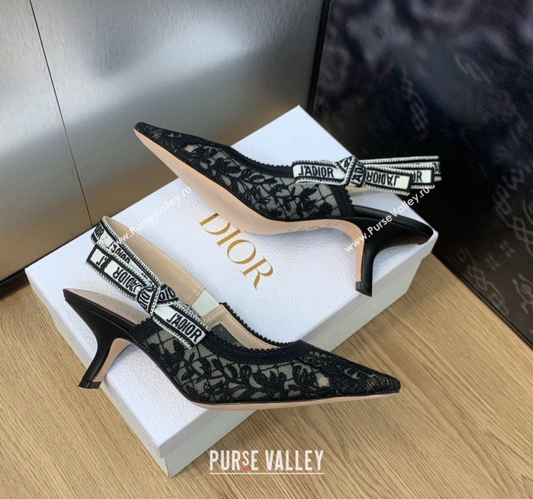 Dior JAdior Slingback Pumps 6.5cm in Transparent Mesh Embroidered with Black Butterfly Motif 2023 (MD-231202005)