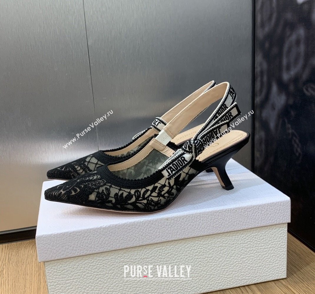 Dior JAdior Slingback Pumps 6.5cm in Transparent Mesh Embroidered with Black Butterfly Motif 2023 (MD-231202005)