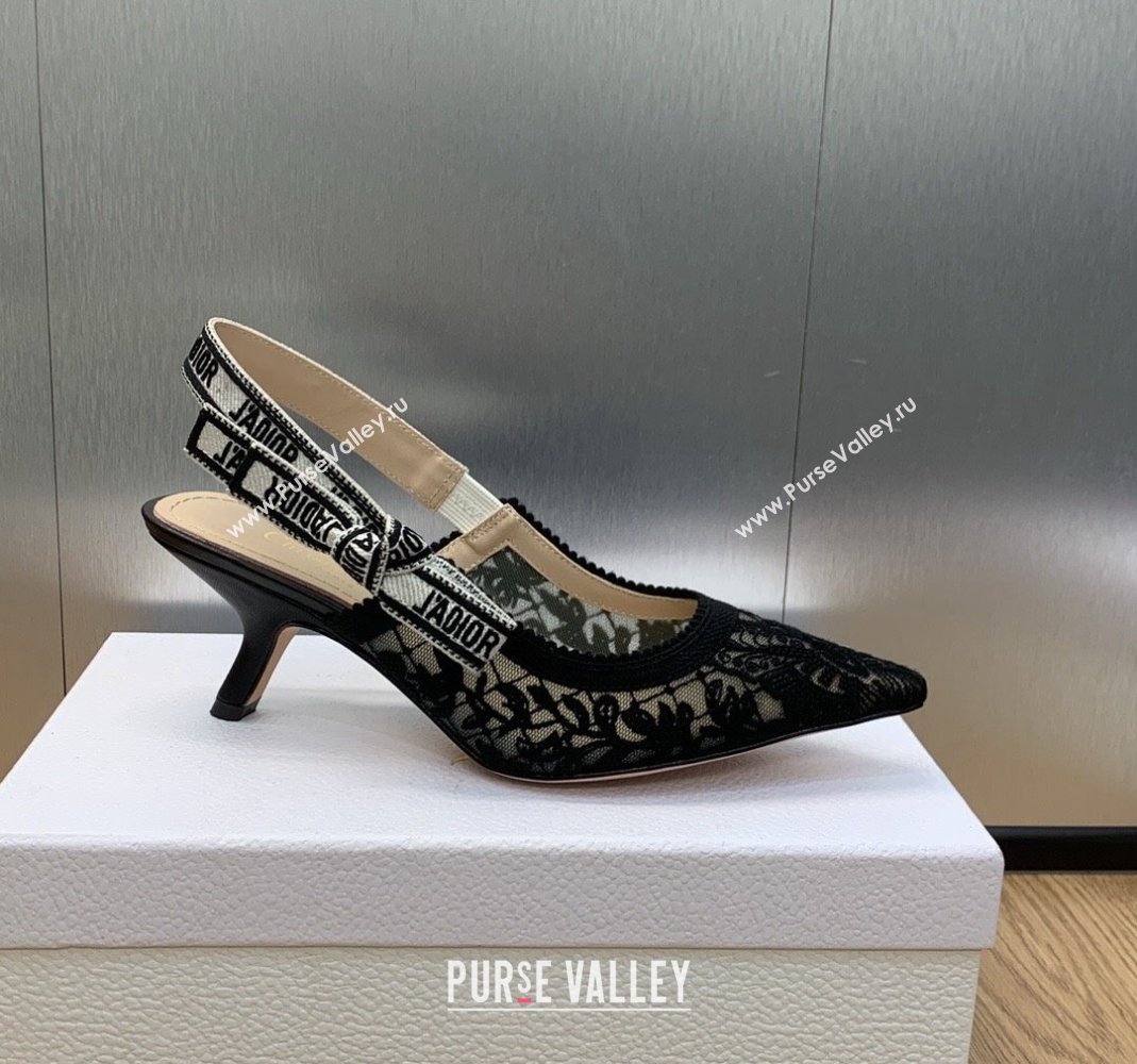 Dior JAdior Slingback Pumps 6.5cm in Transparent Mesh Embroidered with Black Butterfly Motif 2023 (MD-231202005)