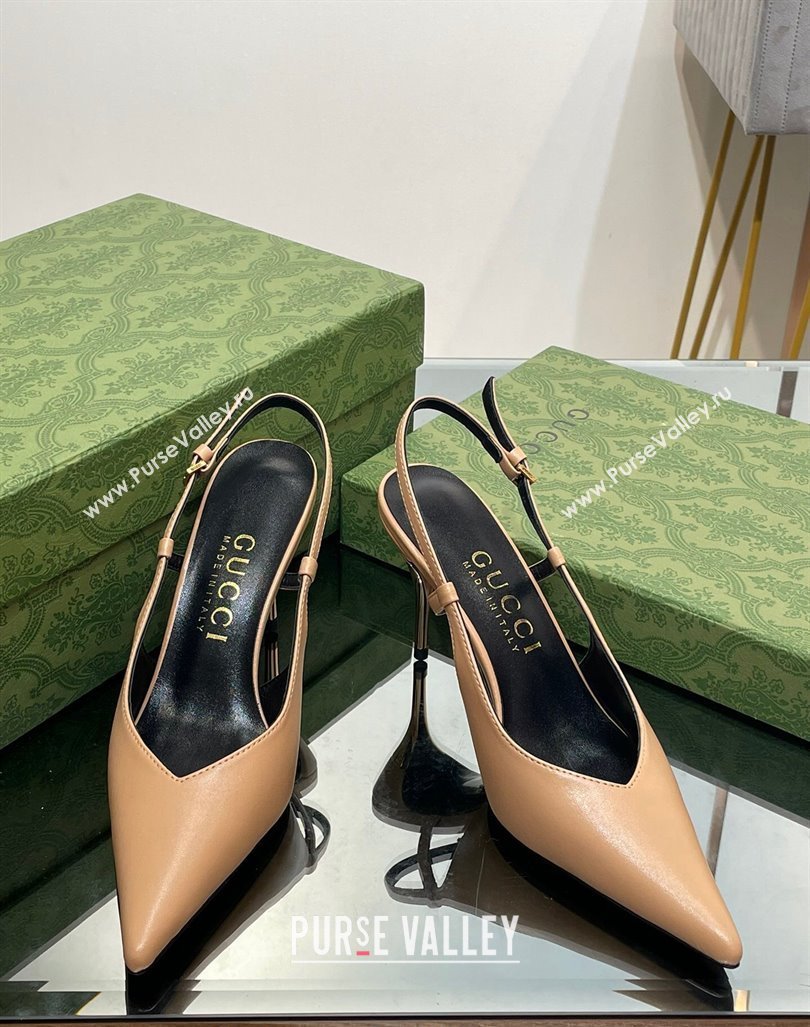 Gucci Leather Slingback High heel Pumps 8.5cm Apricot 2023 762378 (MD-231205004)