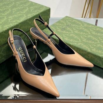 Gucci Leather Slingback High heel Pumps 8.5cm Apricot 2023 762378 (MD-231205004)