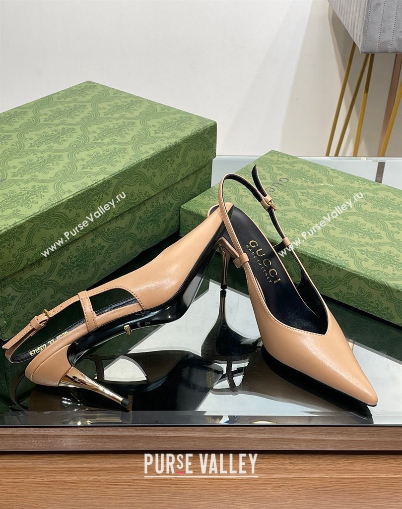 Gucci Leather Slingback High heel Pumps 8.5cm Apricot 2023 762378 (MD-231205004)