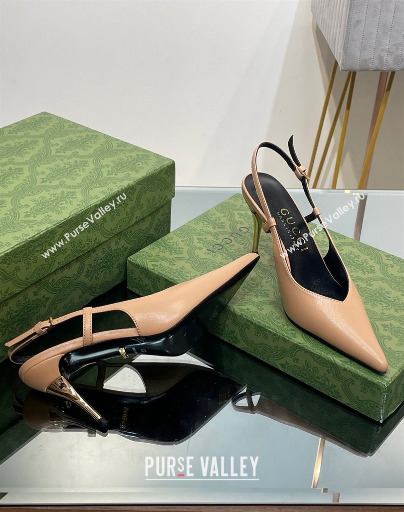 Gucci Leather Slingback High heel Pumps 8.5cm Apricot 2023 762378 (MD-231205004)