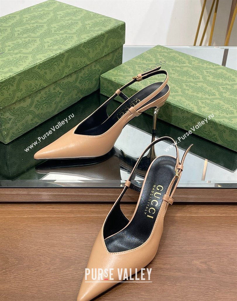 Gucci Leather Slingback High heel Pumps 8.5cm Apricot 2023 762378 (MD-231205004)