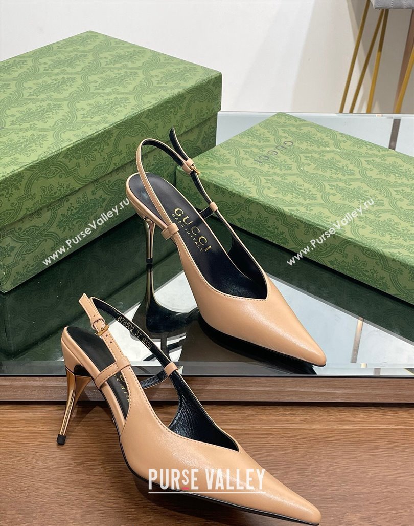 Gucci Leather Slingback High heel Pumps 8.5cm Apricot 2023 762378 (MD-231205004)