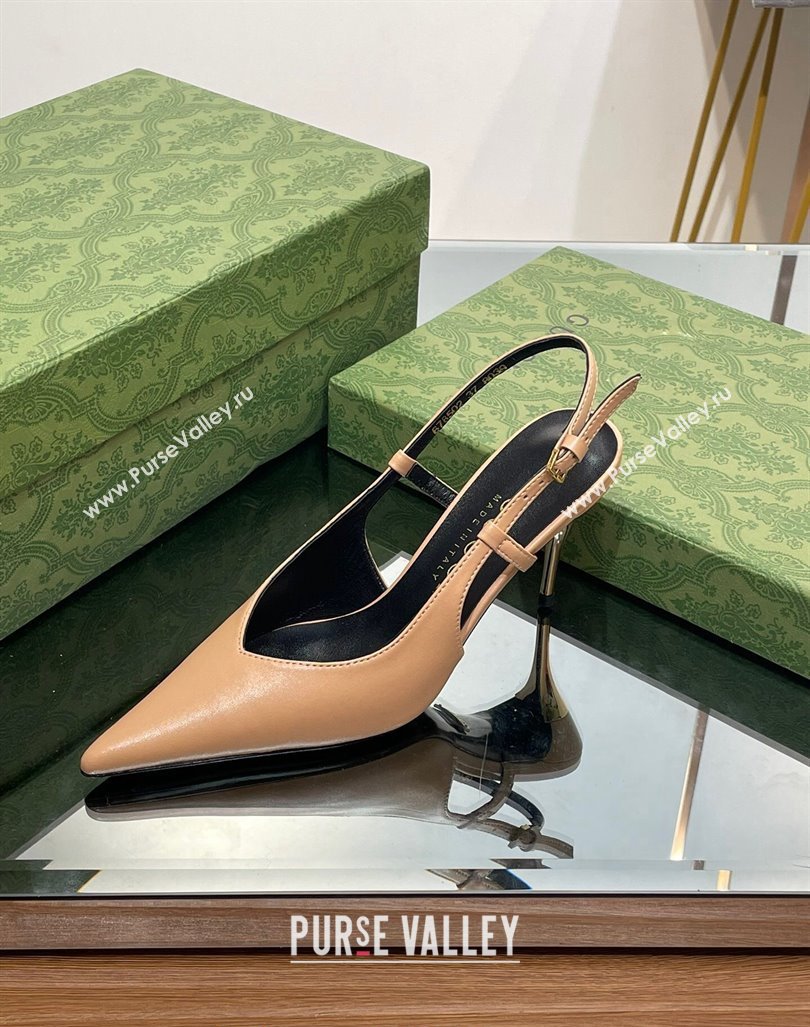 Gucci Leather Slingback High heel Pumps 8.5cm Apricot 2023 762378 (MD-231205004)