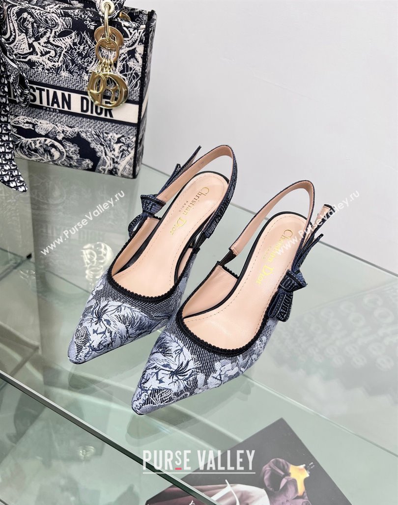 Dior JAdior Slingback Pumps 9.5cm in Blue Multicolor Embroidered Denim with Toile de Jouy Sauvage Motif 2023 (MD-231202007)