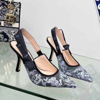 Dior JAdior Slingback Pumps 9.5cm in Blue Multicolor Embroidered Denim with Toile de Jouy Sauvage Motif 2023 (MD-231202007)