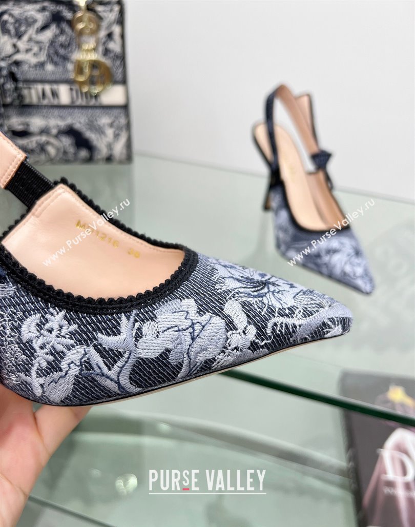 Dior JAdior Slingback Pumps 9.5cm in Blue Multicolor Embroidered Denim with Toile de Jouy Sauvage Motif 2023 (MD-231202007)