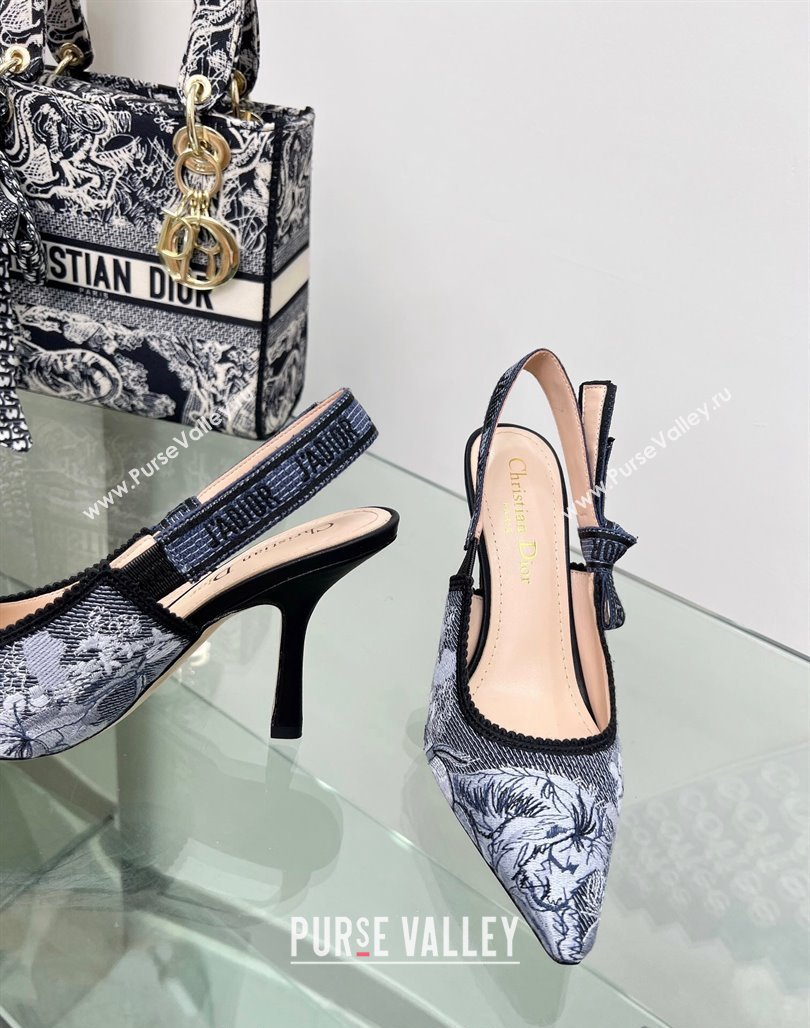 Dior JAdior Slingback Pumps 9.5cm in Blue Multicolor Embroidered Denim with Toile de Jouy Sauvage Motif 2023 (MD-231202007)