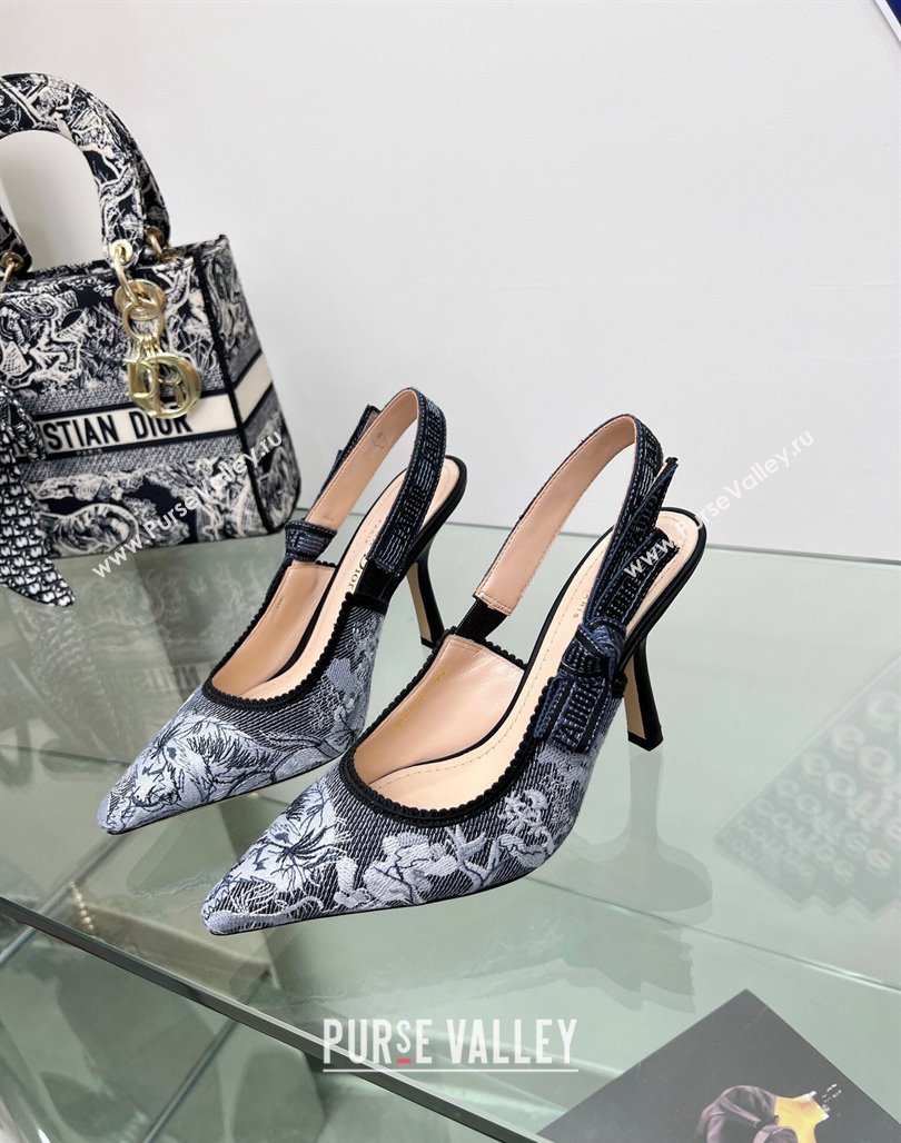 Dior JAdior Slingback Pumps 9.5cm in Blue Multicolor Embroidered Denim with Toile de Jouy Sauvage Motif 2023 (MD-231202007)