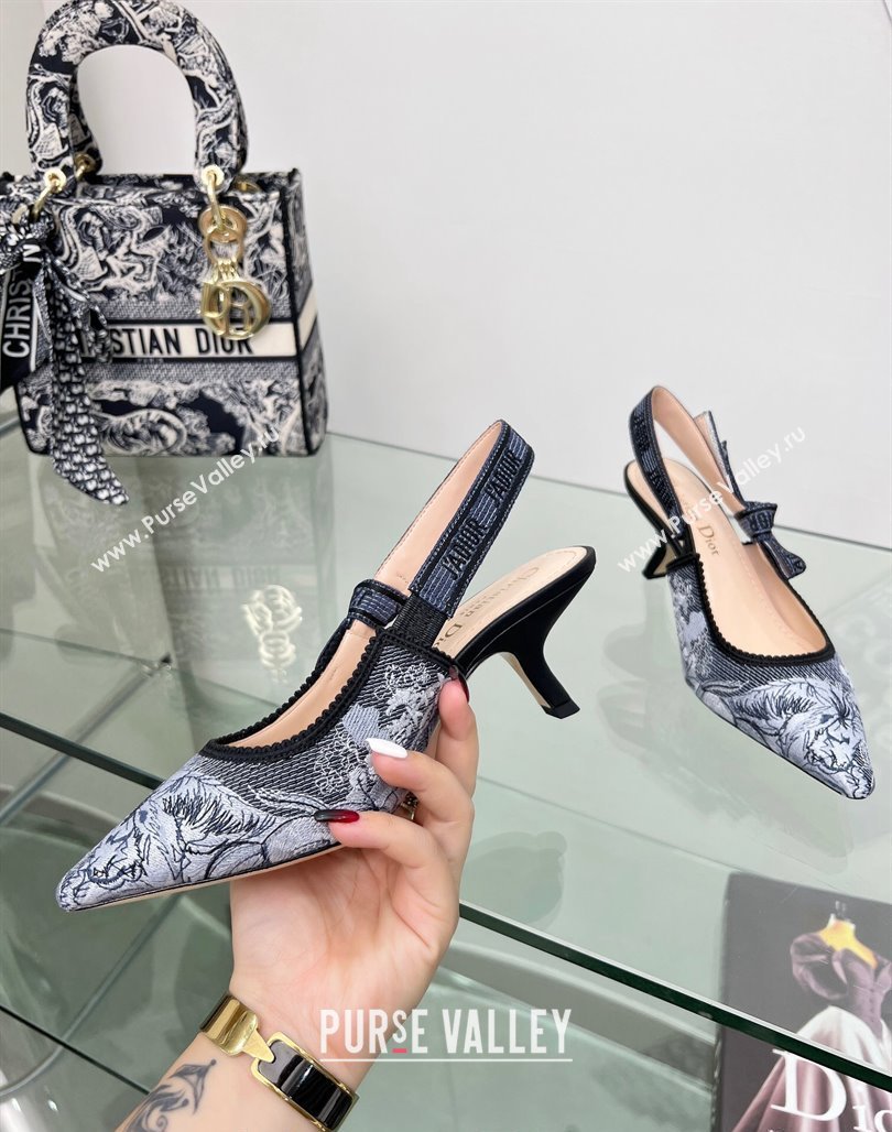 Dior JAdior Slingback Pumps 6.5cm in Blue Multicolor Embroidered Denim with Toile de Jouy Sauvage Motif 2023 (MD-231202008)