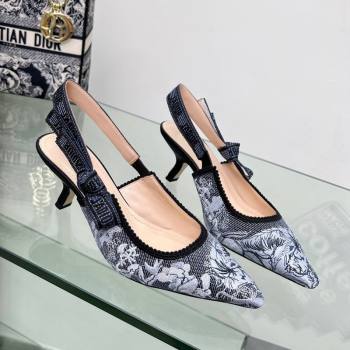 Dior JAdior Slingback Pumps 6.5cm in Blue Multicolor Embroidered Denim with Toile de Jouy Sauvage Motif 2023 (MD-231202008)